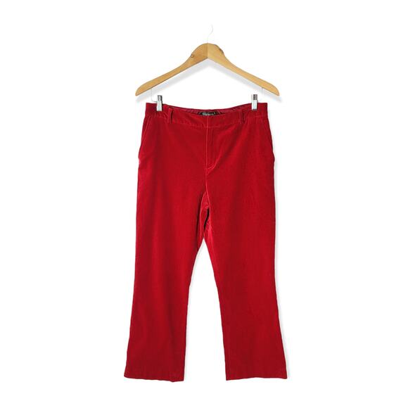 LAUREN Ralph Lauren Red Velvet Textured Straight Leg Trousers‎ Size 10 Petite - Picture 1 of 6